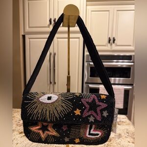 America & Beyond Cosmic Black Beaded shoulder Bag